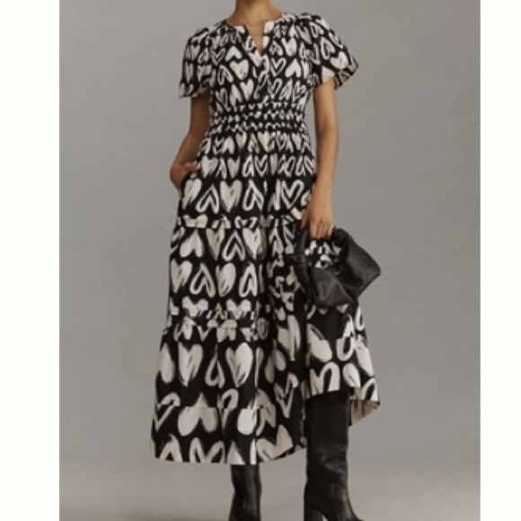 Anthropologie Black and White Heart Maxi Dress